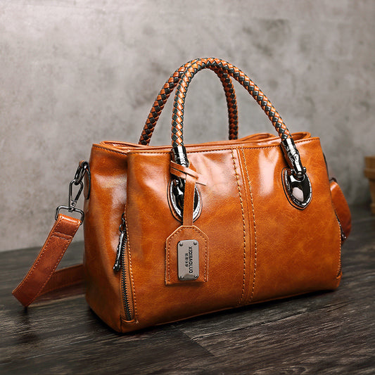 Women's Vintage Hand-held Woven Contrast Color Fashion Practical Handbags