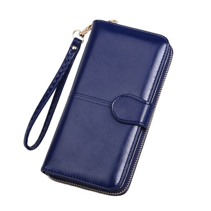 Women's Oily Leather Long Mobile Zipper Hand Bags