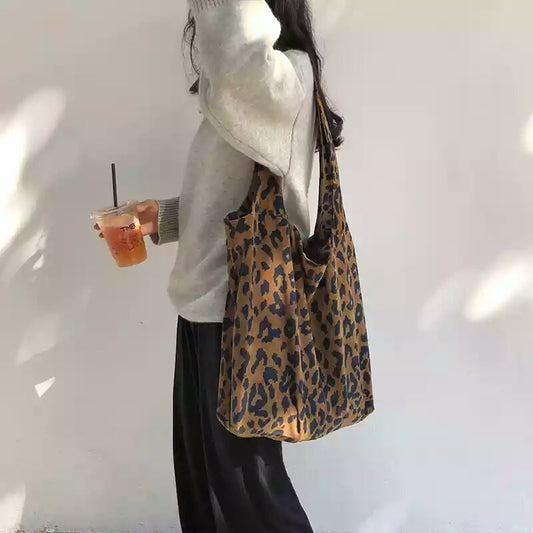 Leopard Print Canvas Female Versatile Cloth Shoulder Bags