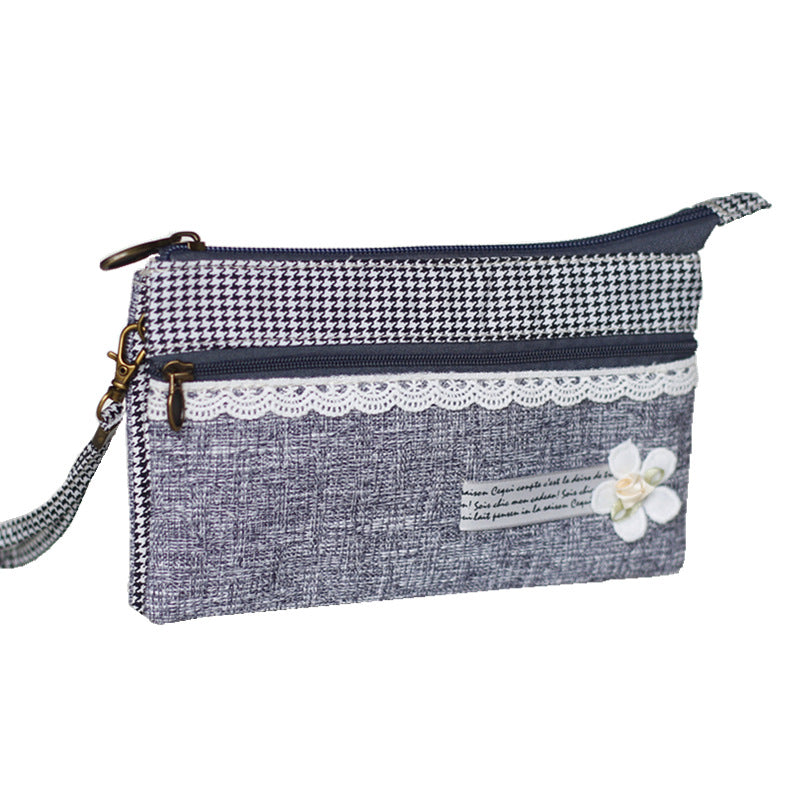 Women's Plain Hemp Double Pull Storage Clutch Ladies Wallets