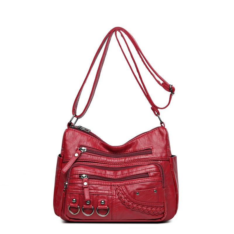 Women's Washed Soft Leather Textured Large Capacity Crossbody Bags