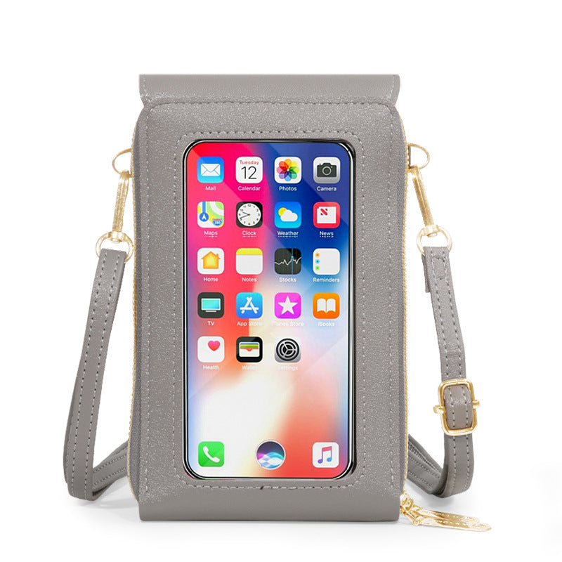 Women's Leather Touch Screen Mobile Retro Solid Phone Bags