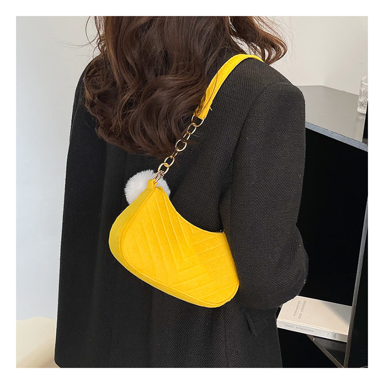 Women's Trendy Fur Ball Fresh Retro Graceful Shoulder Bags