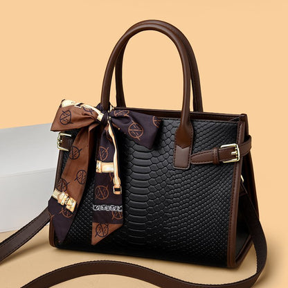 Women's Embossed Leather Snakeskin Pattern Contrast Color Female Handbags