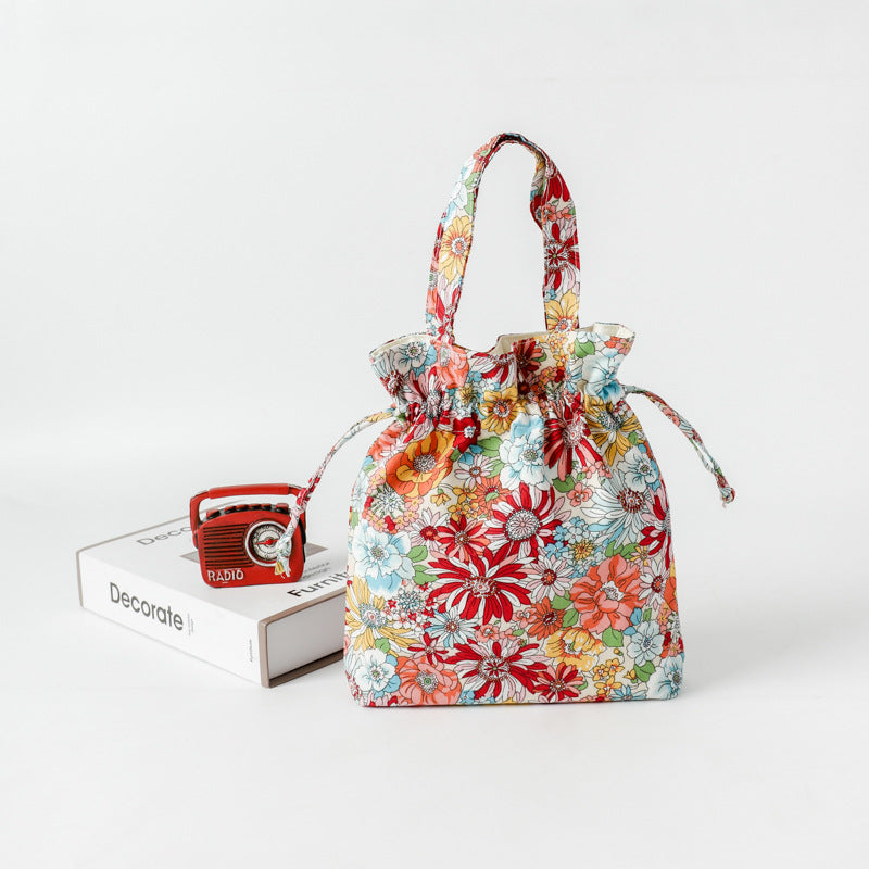 Floral Drawstring Printed Pocket Style Storage Shoulder Bags