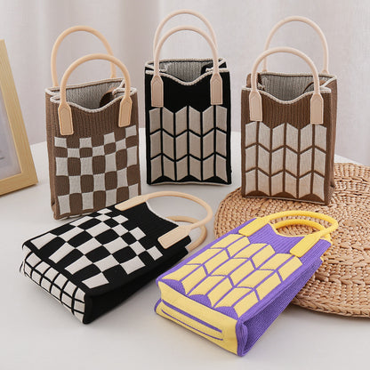 Women's Plaid Chessboard Knitted Woolen Yarn Bags