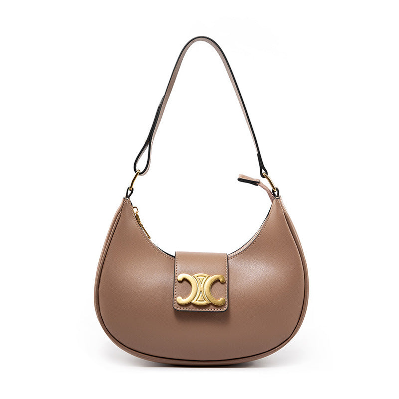 Women's Classic Saddle Underarm Genuine Leather Arc Shoulder Bags