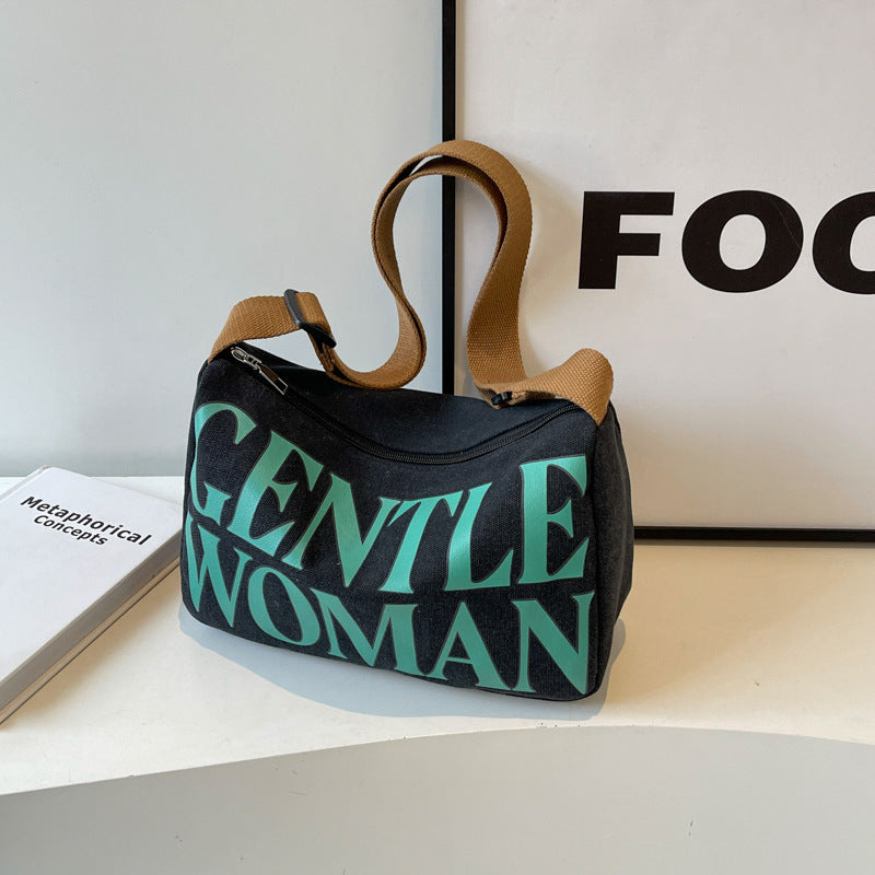 Women's Niche Letter Printing Canvas Contrast Color Bags