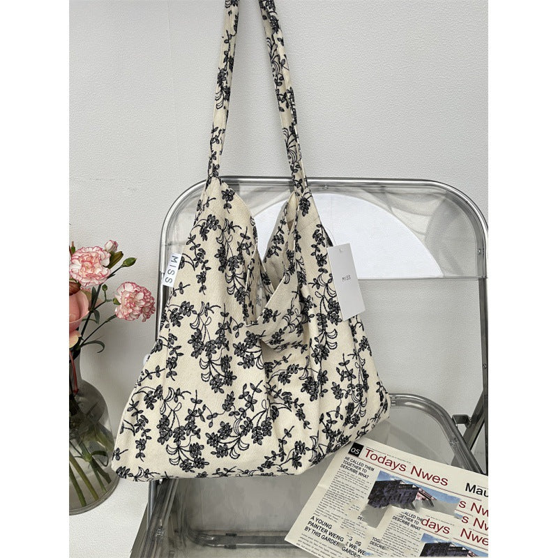 Leopard Print Floral Canvas Female White Shoulder Bags