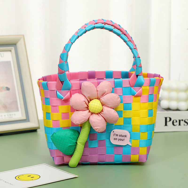 Panier pour femmes et enfants Artisanat artistique Sacs tissés à fleurs mignonnes