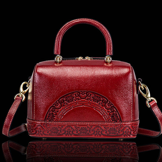 Women's Trendy Wild Genuine Leather Cowhide Embossed Handbags