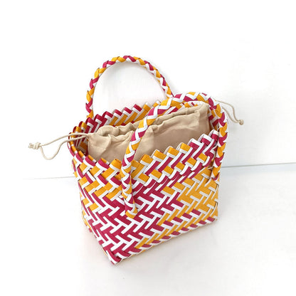 Women's Woven Color Matching Plastic Hand Gift Handbags