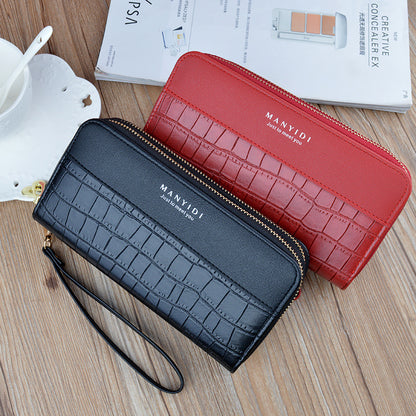 Women's Double Zip Long Crocodile Pattern Soft Leather Change And Ladies Wallets