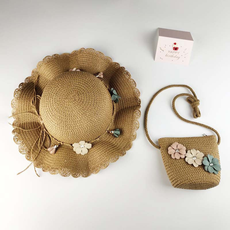 Ensemble de chapeaux tissés tendance pour enfants, mini sacs à bandoulière à fleurs pour enfants