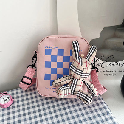 Women's Fashion Nylon Cute Rabbit Female Plaid Shoulder Bags