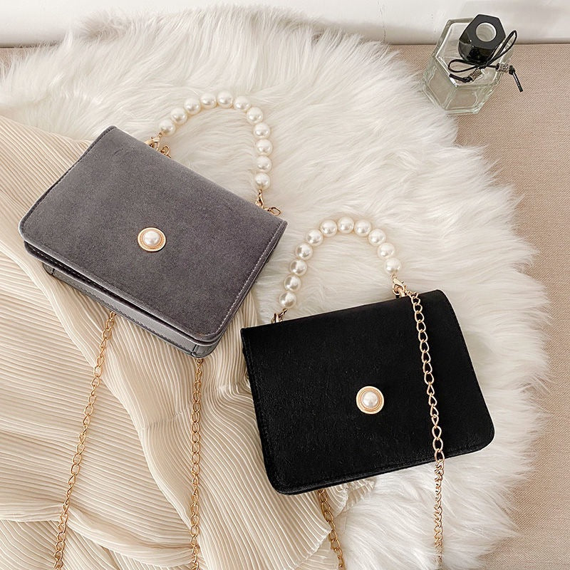 Women's Retro Small Square French Pearl Suede Chain Shoulder Bags