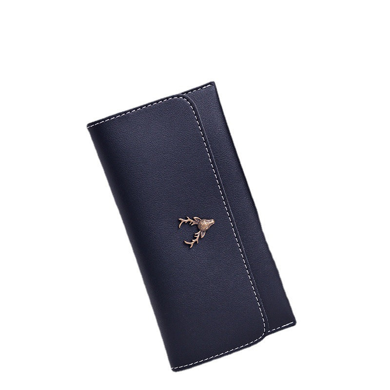 Pochette longue zippée en forme de tête de cerf pour femme avec plusieurs compartiments