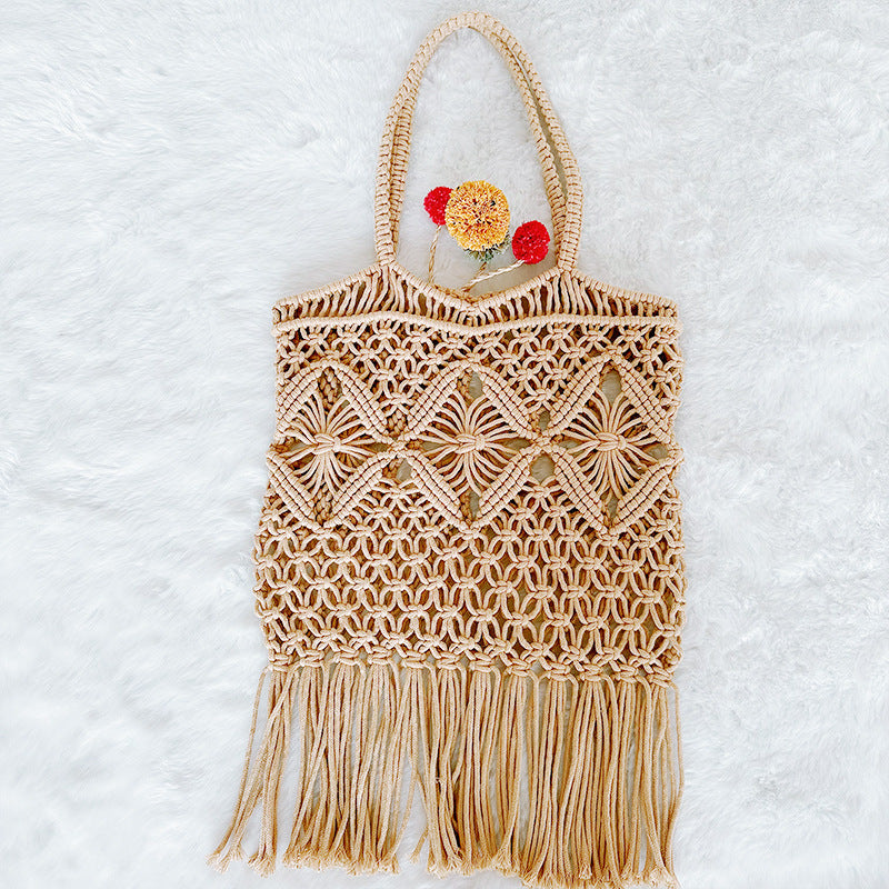 Handmade Woven Pouch Tassel Straw Hollow Handbags