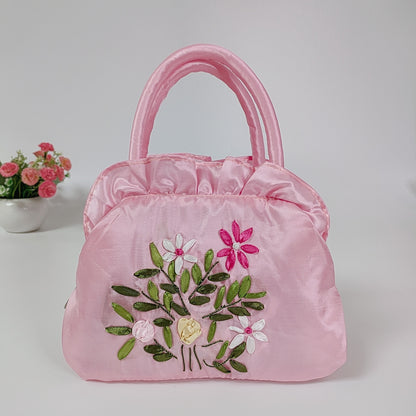 Women's Zipper Handmade Ribbon Embroidered Mom Shopping Handbags