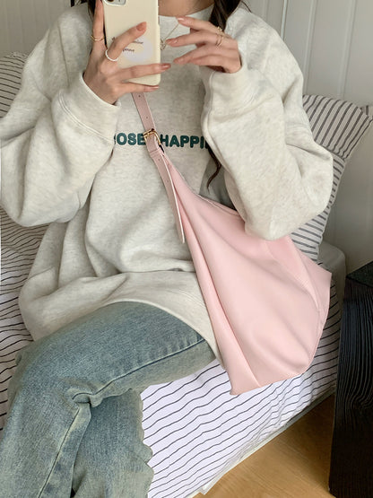 Sac fourre-tout simple en cuir souple rose à bandoulière