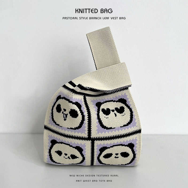 Women's Woven Panda Easy Matching Cute Knitted Handbags