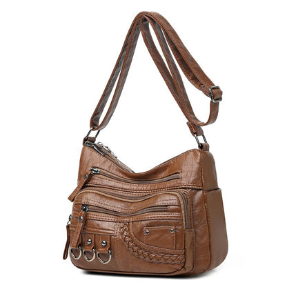 Women's Washed Soft Leather Textured Large Capacity Crossbody Bags