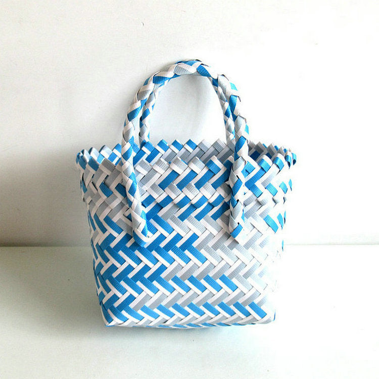 Women's Woven Color Matching Plastic Hand Gift Handbags