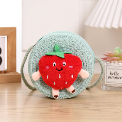 Porte-monnaie pour enfants en paille tressée à la fraise