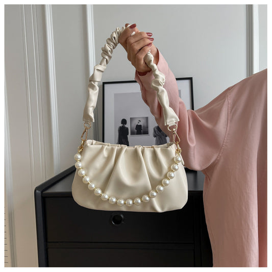 Summer Pearl Chain Pleated High-grade Popular Cloud Crossbody Bags