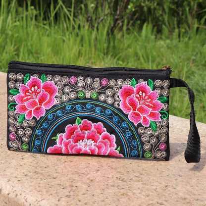 Women's Yunnan Ethnic Embroidery Clutch Fabric Long Change Coin Purses