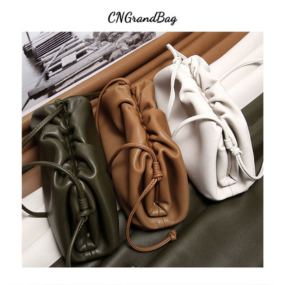 Women's Soft Cowhide Pleated Dumpling Fashion Trendy Crossbody Bags