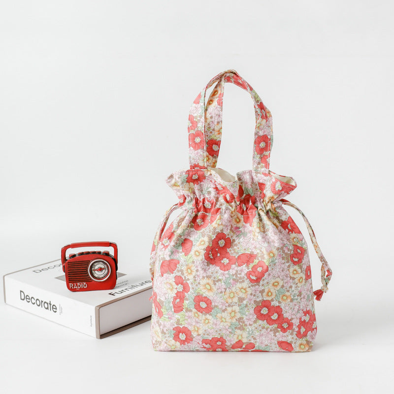 Floral Drawstring Printed Pocket Style Storage Shoulder Bags