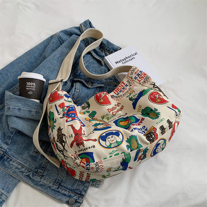 Fashion American Retro Printed Canvas Street Shoulder Bags