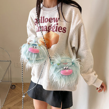 Cute Long Hair Monster Creative Braid Crossbody Bags