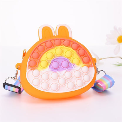 Porte-monnaie en silicone pour enfants avec motif lapin porte-bonheur arc-en-ciel et lumières de dessin animé