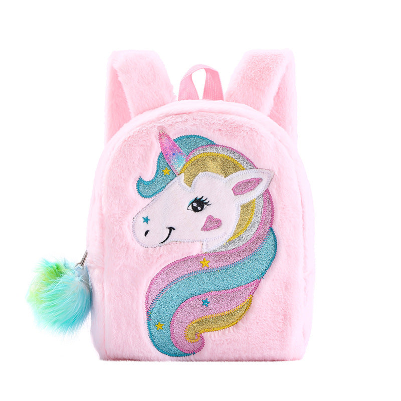 Embroidered Unicorn Cartoon Plush Large Capacity Elementary School Students' Schoolbags