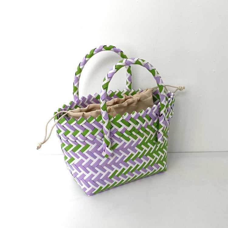 Women's Woven Color Matching Plastic Hand Gift Handbags