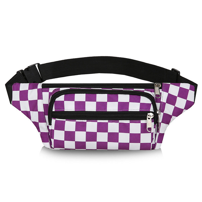 Women's Plaid Fashion Nylon Cloth Black White Cell Large Men's Waist Packs