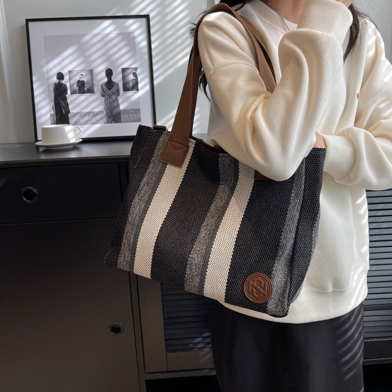 Women's Big Fashion Striped Canvas Commuter Western Shoulder Bags