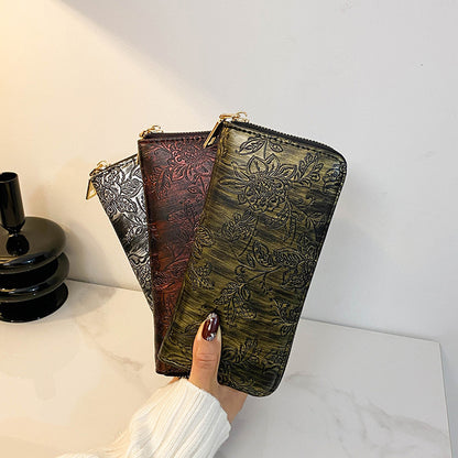 Portefeuilles pour femmes à la mode rétro, pochette longue à fleurs, grands portefeuilles pour dames