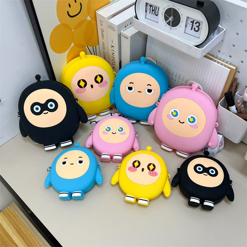 Poupée d'oeuf de dessin animé pour enfants en silicone mignon rangement porte-monnaie pour enfants