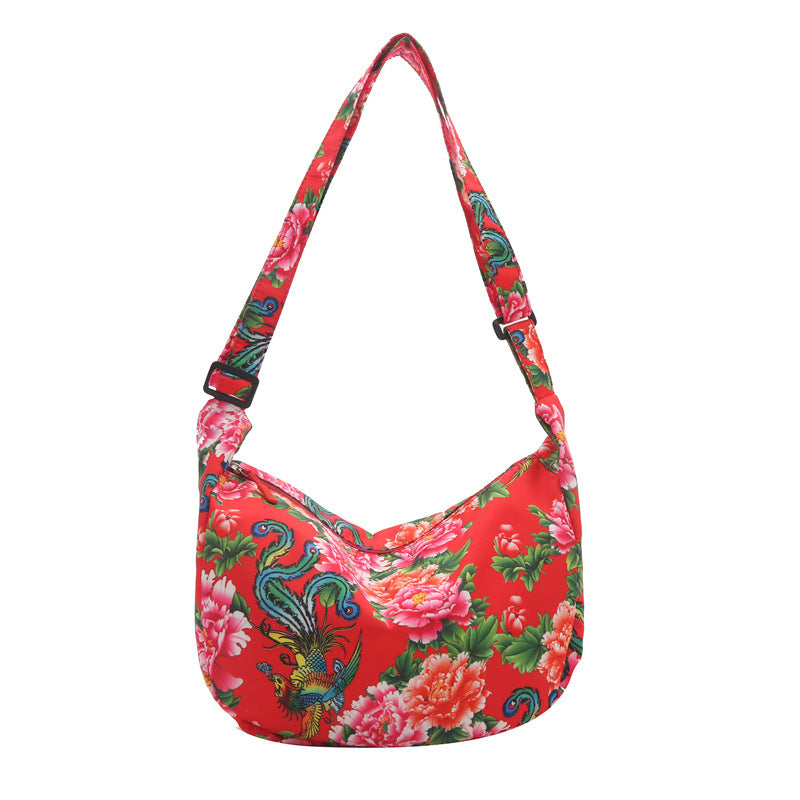 Women's Northeast Big Flower Niche Large Capacity Shoulder Bags