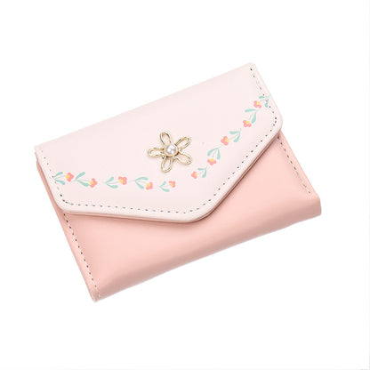 Small Female Short Print Fresh Three Ladies Wallets