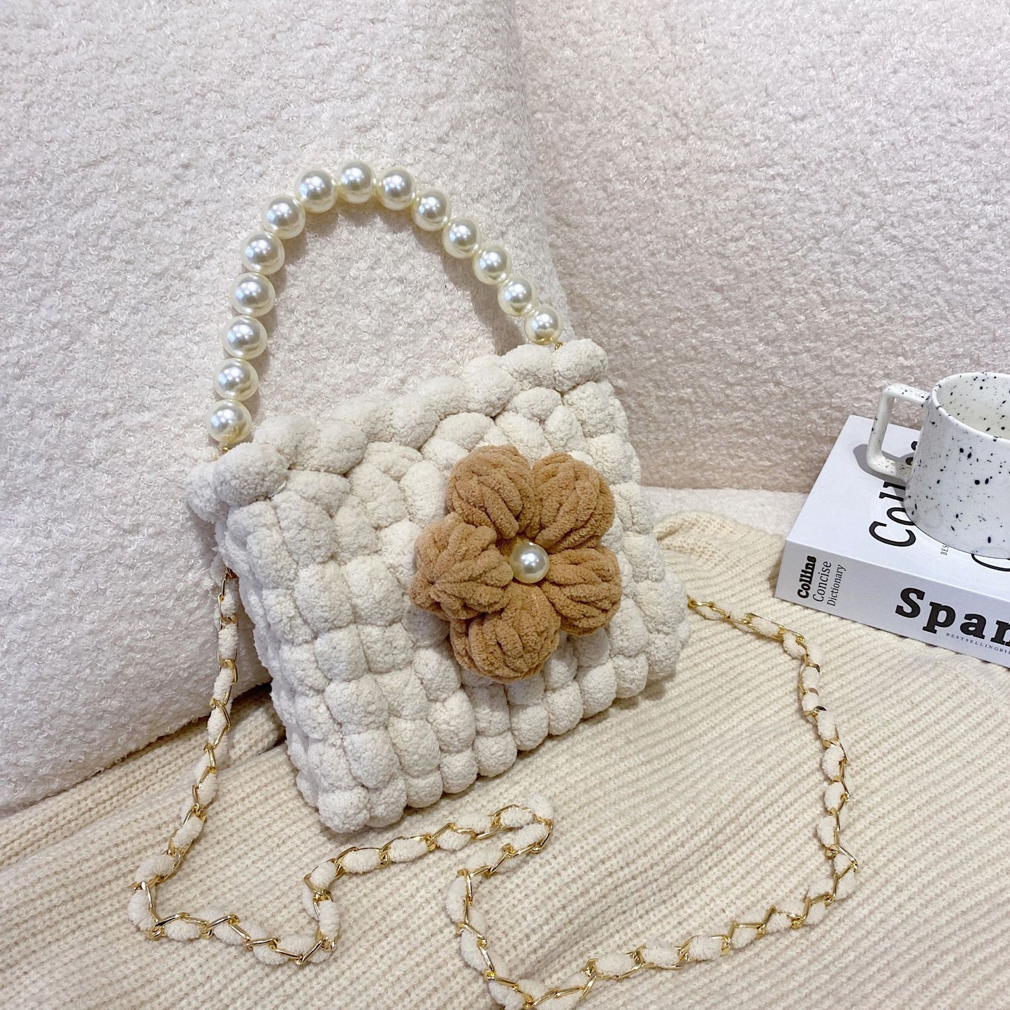 Hand-woven Cream Puff Floral Material For Bags