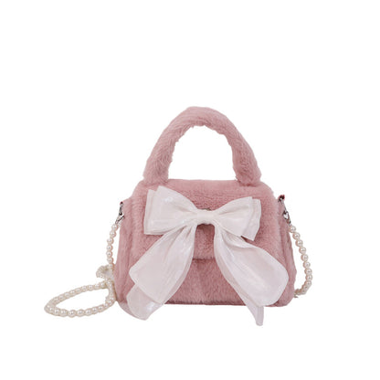 Cute Bowknot Sweet Plush Commuter Pearl Crossbody Bags