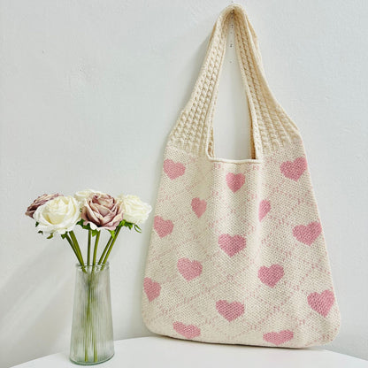 Women's Shopping Knitted Love Pattern Woven Bags