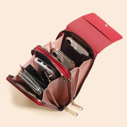 Women's Leather Touch Screen Mobile Retro Solid Phone Bags