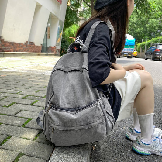 Women's Solid Color Denim Vintage Simple Backpacks