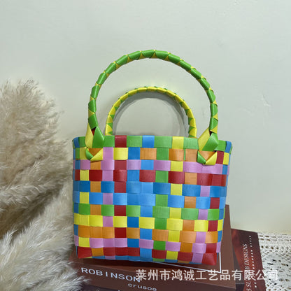 Plastic Woven Vegetable Basket Group Building Hand-made Wedding Companion Handbags