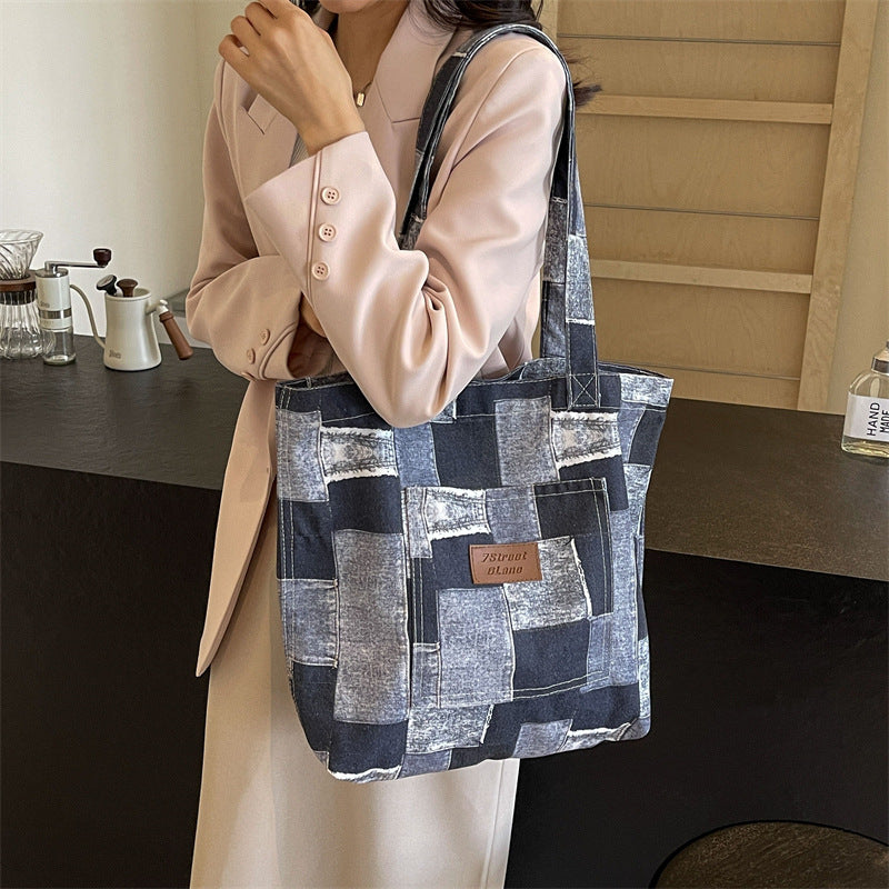 Sacs à bandoulière de grande capacité pour femmes avec coutures en denim tendance